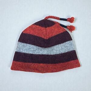 Abercrombie & Fitch Wool Striped Beanie with Tassels, One Size, Brown Rust